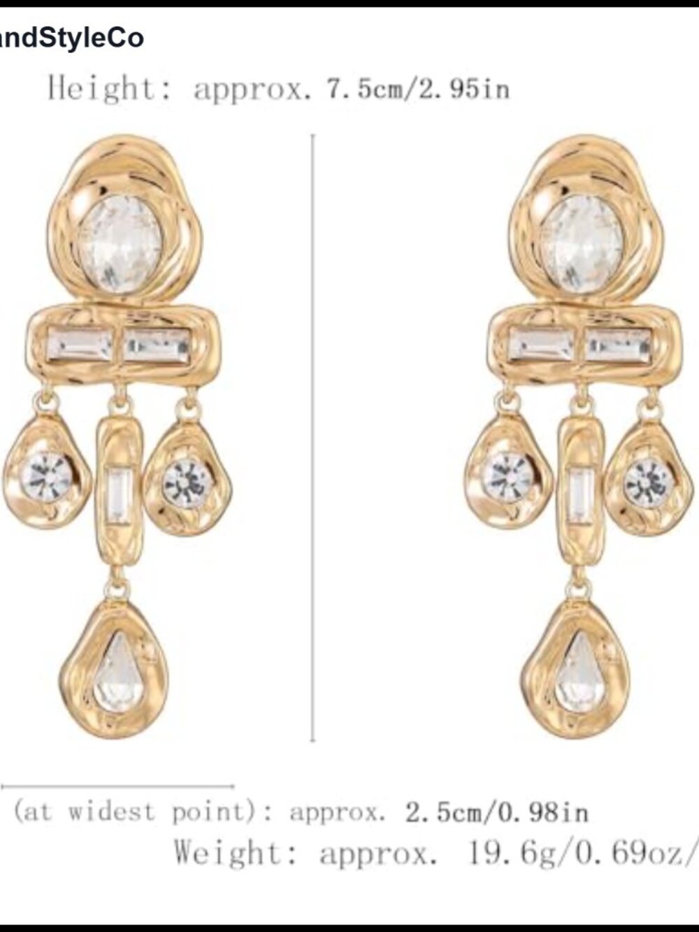 Gold-Tone Crystal Drop Dangle Earrings | Women's Jewelry | Lightweight - Picture 3 of 6